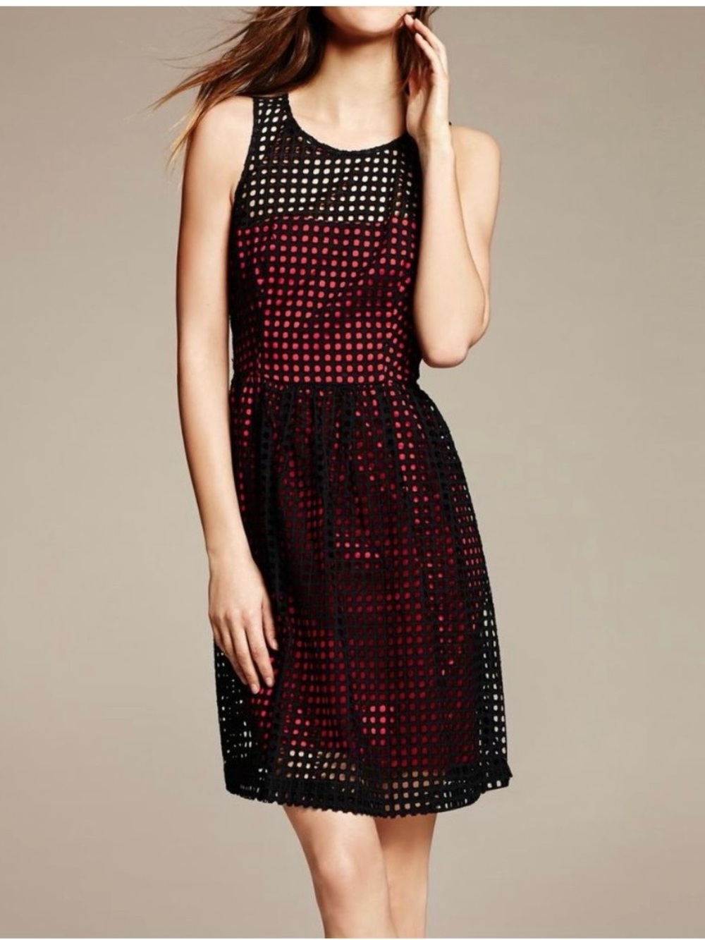 Banana Republic Navy Eyelet Midi Dress with Red Lining